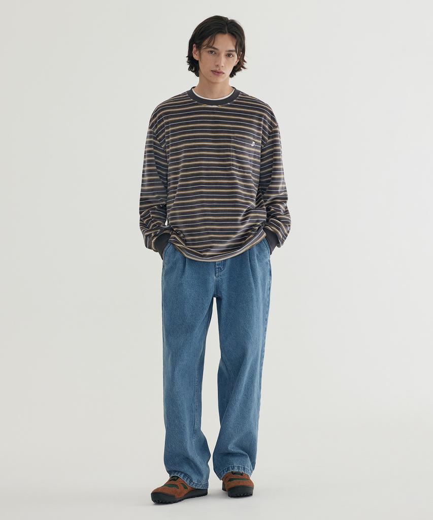 COVERNAT Velour Stripe Long Sleeve Gray
