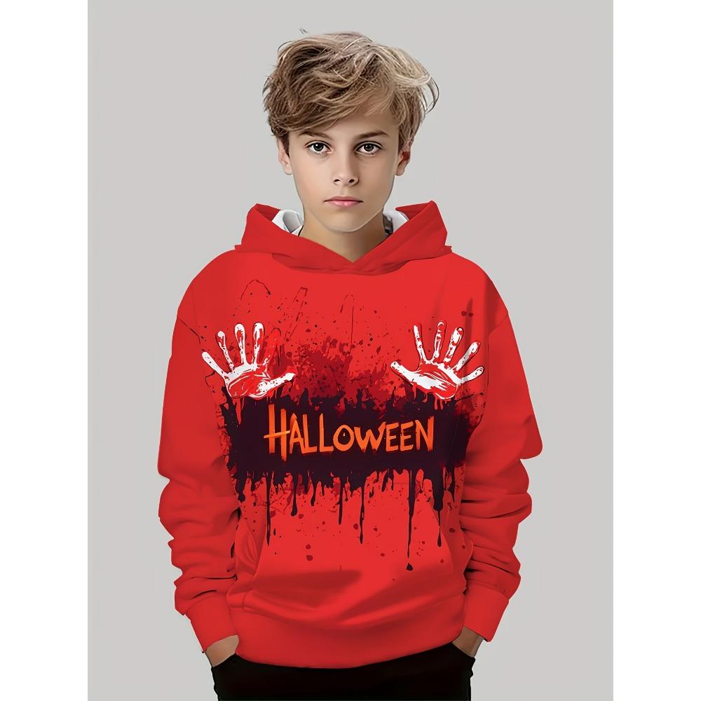 Boy Clothes Funny Terror Pumpkin Long Sleeve Hoodies Child Cartoon Halloween Thin Sweatshirt Tops Halloween Gift for Boys Girls