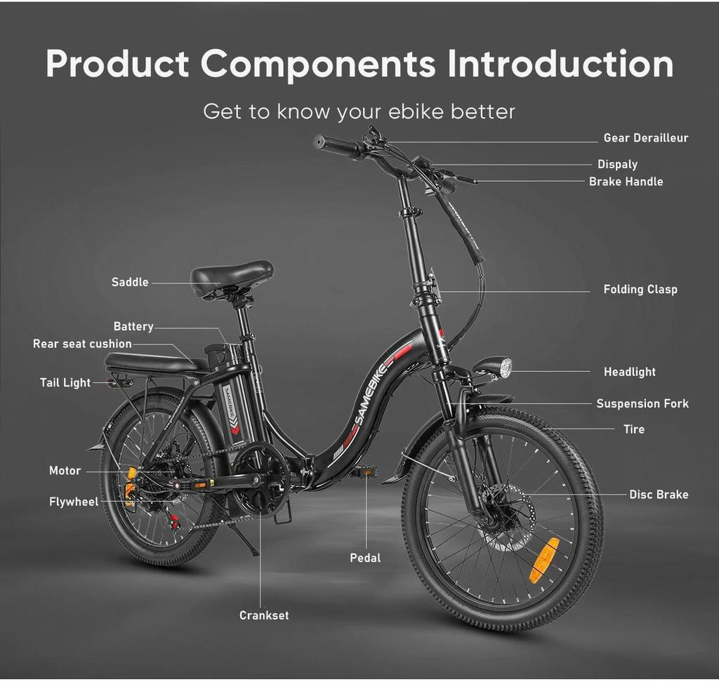 Samebike 2026 model CY20 Folding Electric Bicycle 36V 12Ah Removable Battery 20" Outdoor Fat E-bike for Adults.