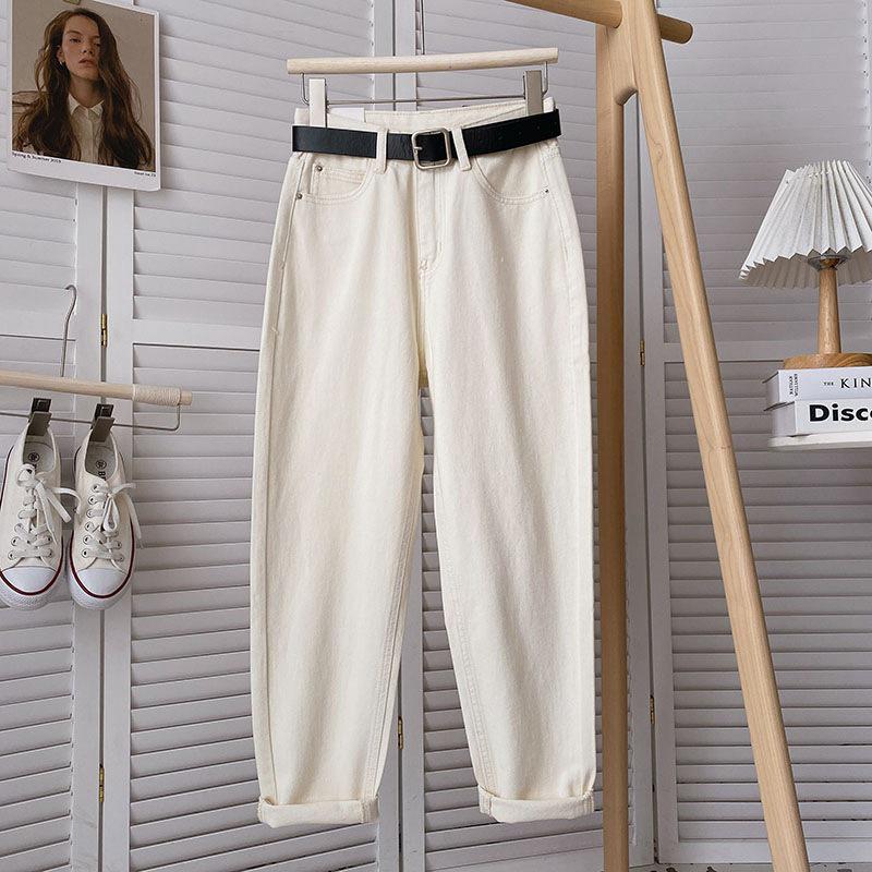 Женские узкие джинсы-шаровары в стиле ретро с высокой талией — свободный покрой на осень, прямой фасон «морковка», укороченная длина