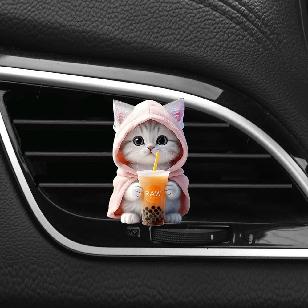 Милый мультяшный 2D котенок, клипса для вентиляции, освежитель воздуха для автомобиля, аромадиффузор для воздуховыпускного отверстия автомобильного кондиционера, украшение салона автомобиля