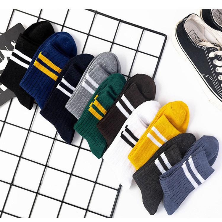 Полосатые коммерческие мужские носки с параллельными брусьями, модные средние носки-трубочки, 1 пара спортивных хлопковых носков для мальчиков