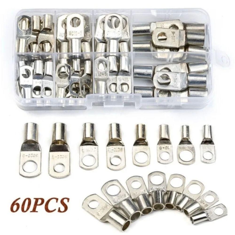 60CPS SC6-25 Copper Ring Terminal Cold Pressing Wire Lug Connector Ring  Assortment Car Auto