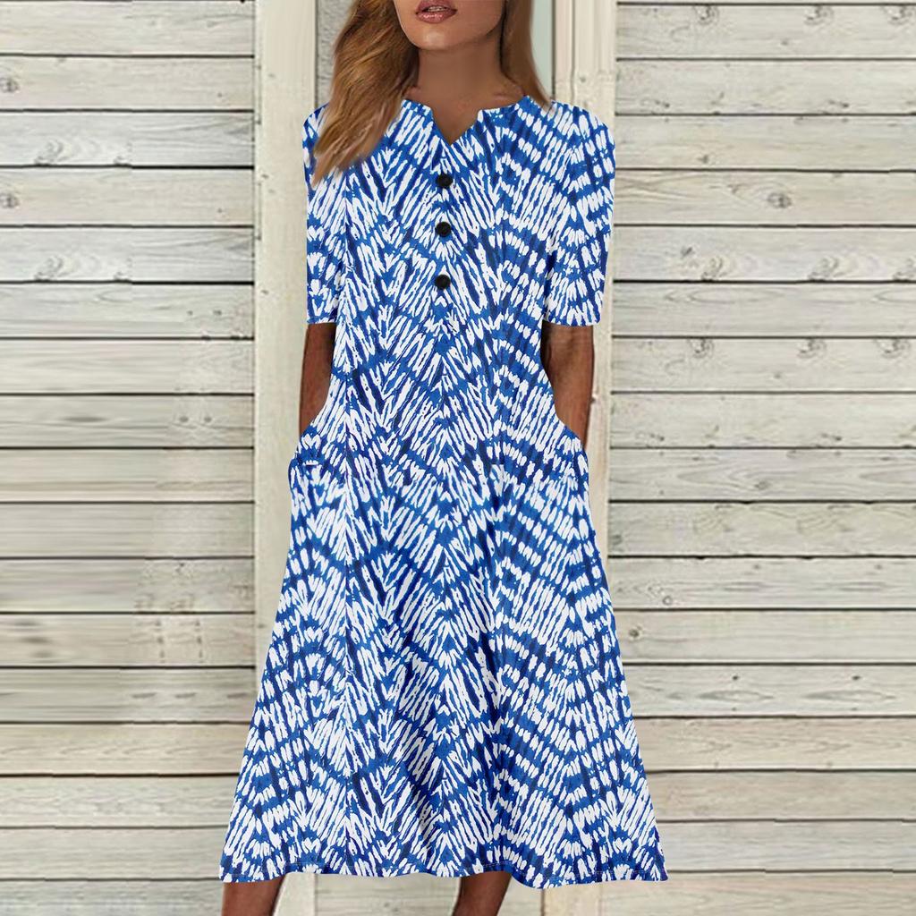 Женское летнее повседневное свободное платье с v-образным вырезом и короткими рукавами с принтом