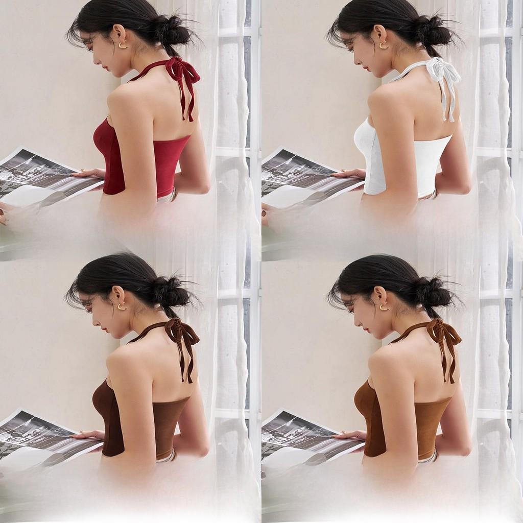 Cotton Sleeveless Tank Top For Women With Backless Design And Chest Pad For Summer Casual Wear