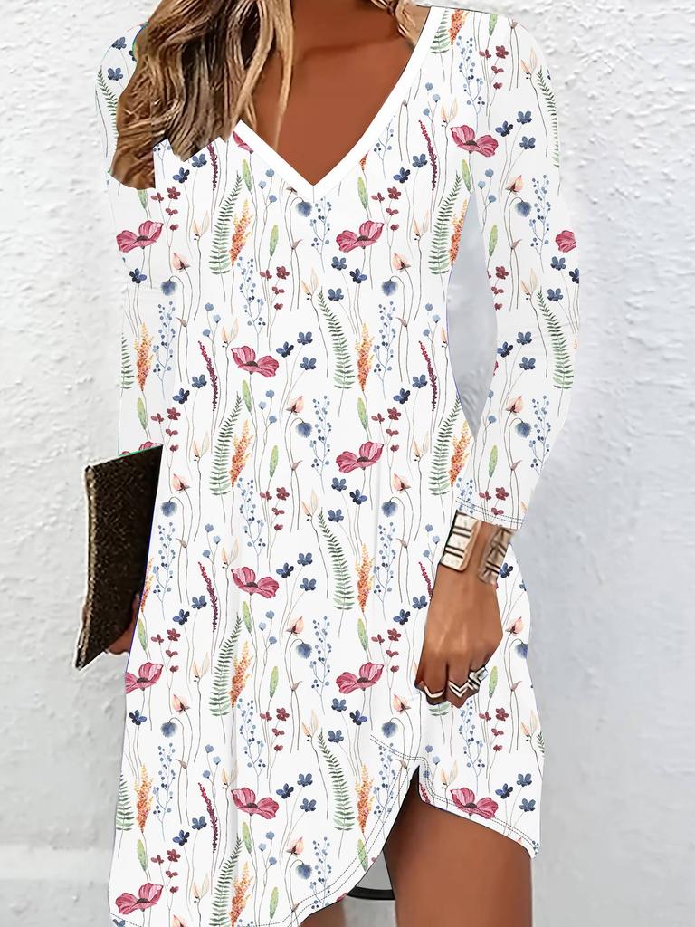 Платье с 3D цветочным принтом, длинными рукавами - Эксклюзивный трендовый предмет для женщин на осень и зиму