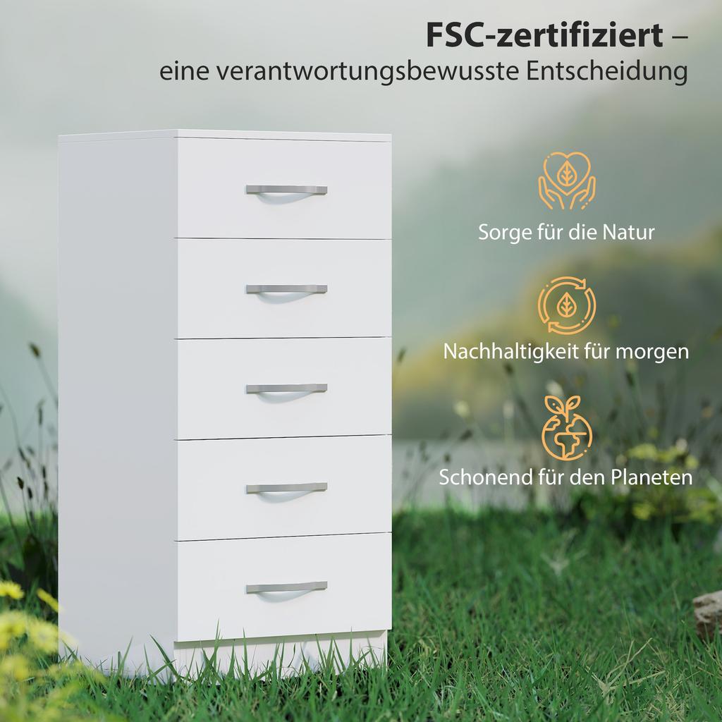 Chest of Drawers with 5 Drawers, Drawer Cabinet for Clothing and Utensils, Chipboard, White