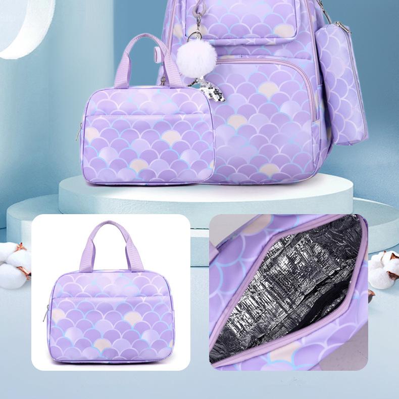 3pcs/Set Fish Scale Print Kid Backpack With Mermaid pendant Girl waterproof School Bag Children Schoolbag For teenage girls