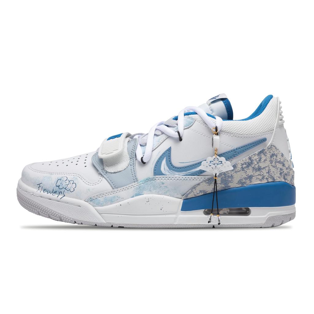 Jordan Legacy 312 Амортизация Нескользящая Водонепроницаемые Низкие Винтажные Баскетбольные Кроссовки Мужские Бело-Синие HJ3480-140(Команда348-)