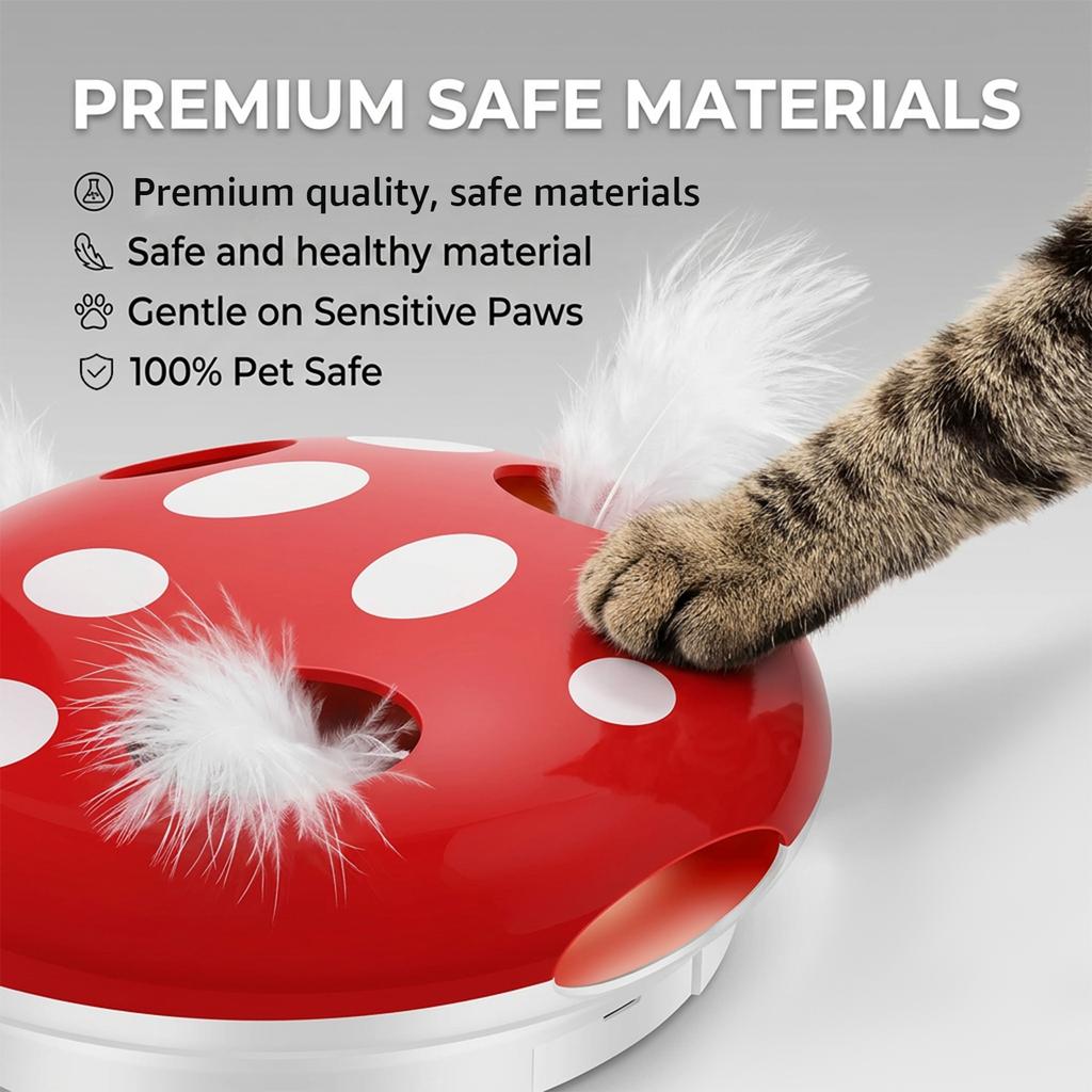 Interactive Cat Toy Rechargeable Auto Feather Pop Up Play Toy Cute Mushroom Shape Electric Kitten Toy Pet Supplies for Indoor