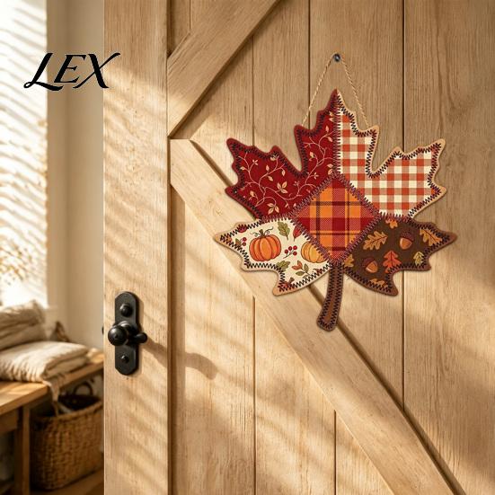Fall Harvest Door Signs Vintage Patchwork Wooden Hanging Sign, Rustic Country Style Wall Decor Home with Hemp Rope for Fireplace, Autumn Farmhouse