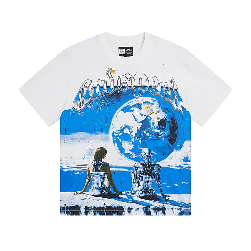 25SS Cross-border Meichao Godspeed Skull Rock Band Basketball Retro Short Sleeve T-Shirt Couple Same Style