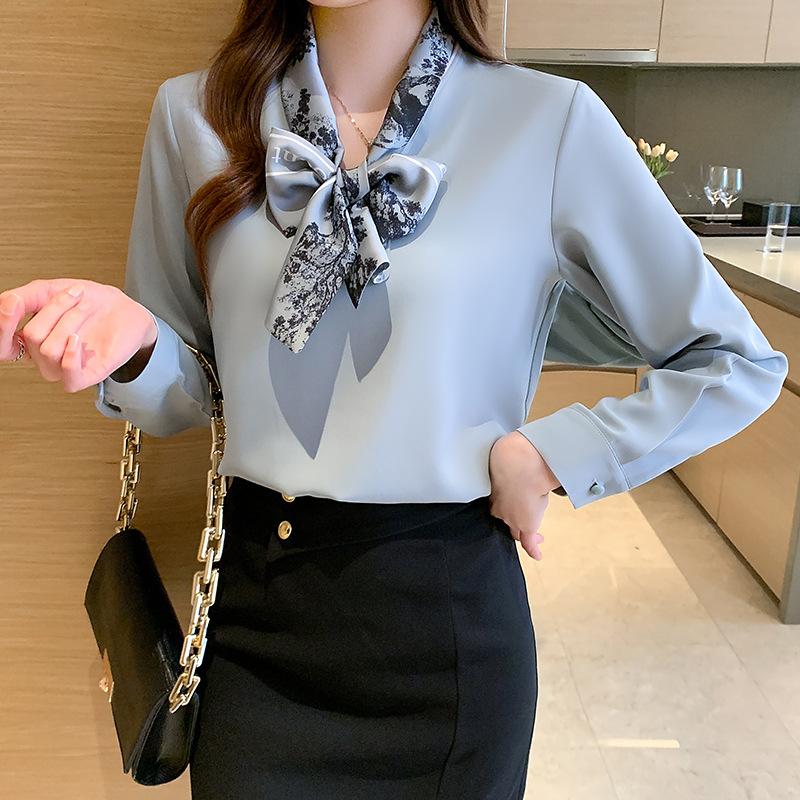 2026 Spring and Autumn New Fashion Bow Long Sleeve Shirt for Women, Elegant Casual Top