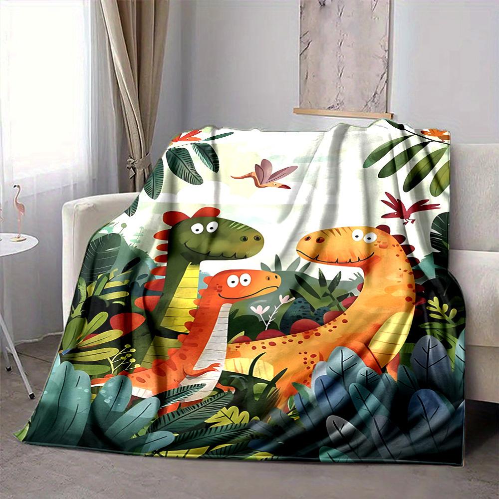 1pc Dino Friends Lightweight Flannel Blanket, Comfortable and Warm Blanket, for Office and Camping Sofa Bed063
