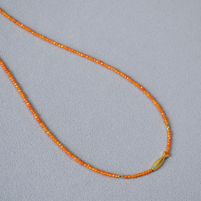 Guochao New Chinese Orange Zircon Beaded Lucky Koi Small Fish Simple Temperament Extremely Fine Necklace Clavicle Chain Female