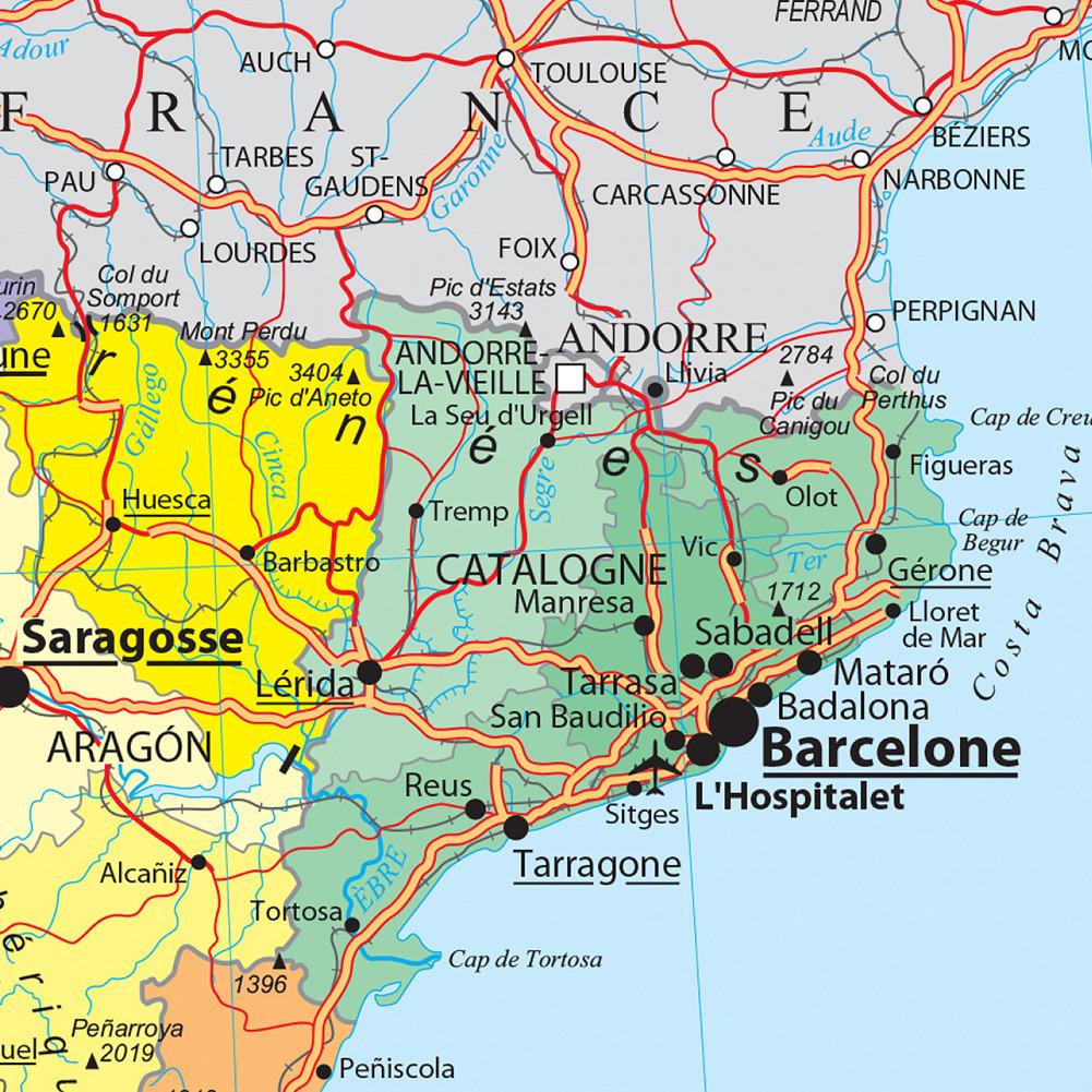 French Map-Spain Administrative Map-Frameless Educational Wall Art Decor,Gift for Language Learners&Geography Enthusiasts