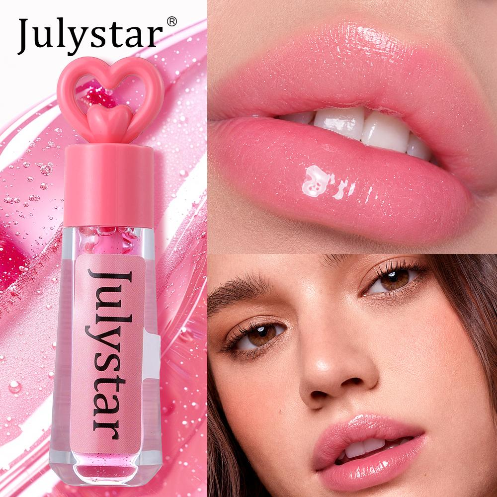 Julystar Heart-Shaped Lip Gloss, High Shine Mirror Finish, Hydrating & Moisturizing Clear Pink Lip Tint, Non-Sticky & Long Lasting Liquid Lipstick