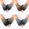 New Winter Striped Knitted Warm Gloves for Male Students, Fingerless Typing Woolen Half-finger Gloves for Women