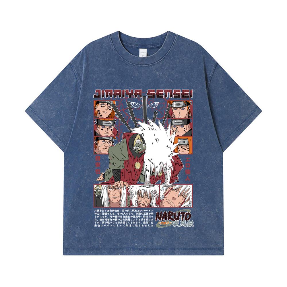 275 GSM Washed T-shirts 100% Cotton Naruto V5 Jiraiya Print Unisex Heavy Cotton T Shirt