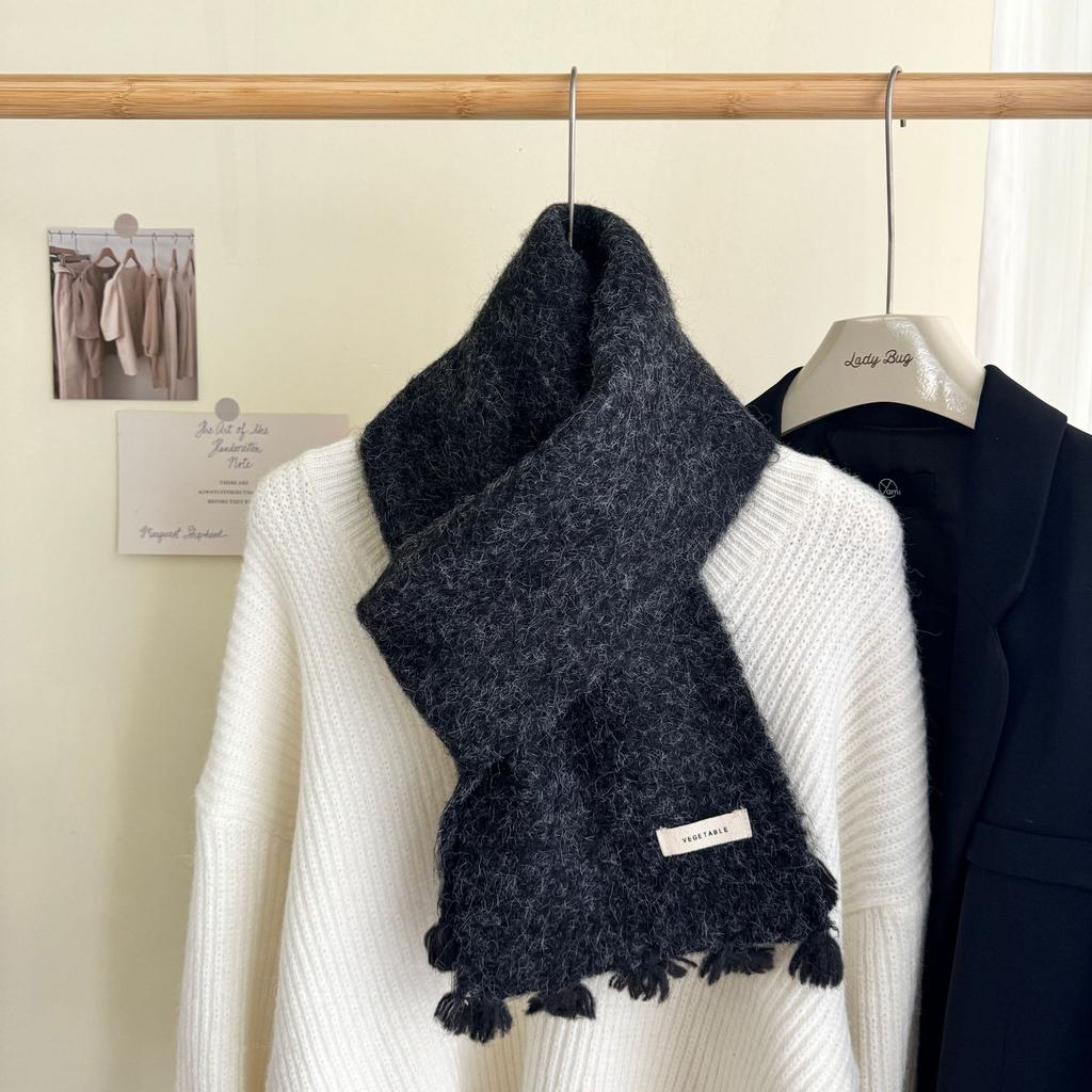 Модный шерстяной вязаный шарф Осень Зима Теплый Простой Защищающий от холода Шарф-накидка Для студентов Однотонный Универсальный Утепленный Шарф