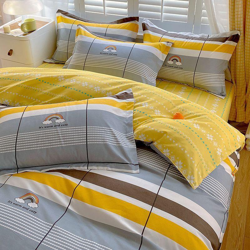 Комплект из четырех простыней, постельное белье, пододеяльник из стираного хлопка с пескоструйной обработкой, простыня, односпальное одеяло для спальни, комплект из трех предметов