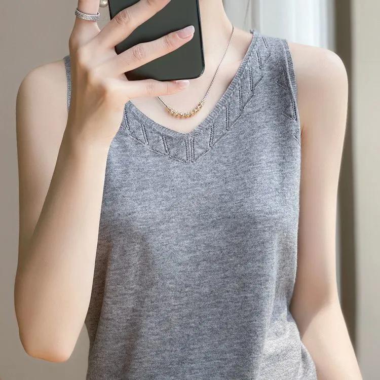 WTEMPO Универсальные ажурные жилеты-камизолы для женщин, трикотажные майки с V-образным вырезом, эластичные топы без рукавов большого размера