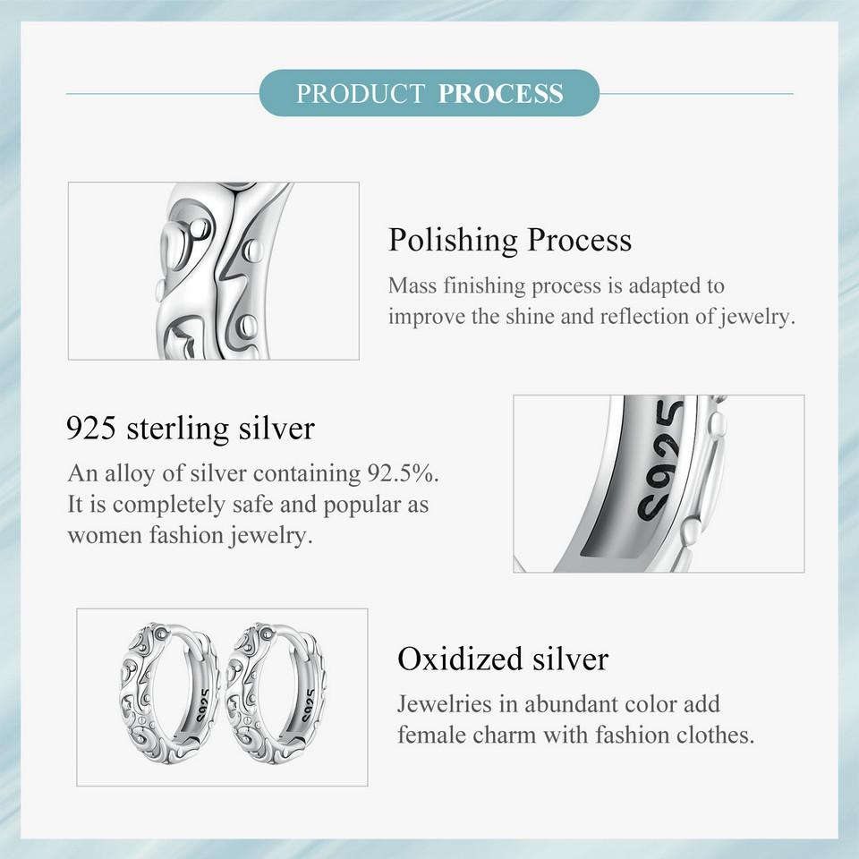WOSTU 925 Sterling Silver Vintage Pattern Hoop Earrings Women Classicial Round Wedding Party Earring Pendientes Anniversary Gift