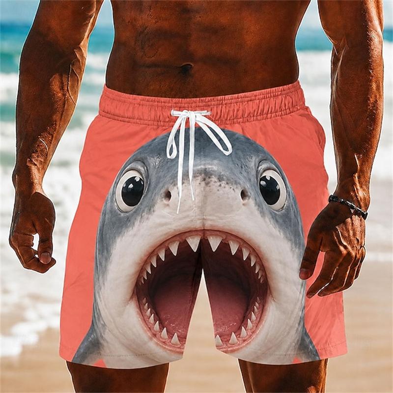 New Unique 3D Big Animal Head Graphic Men's Swim Board Shorts Funny Monkey Cow Shark Duck Pattern Beach Trunks For Beach Holiday