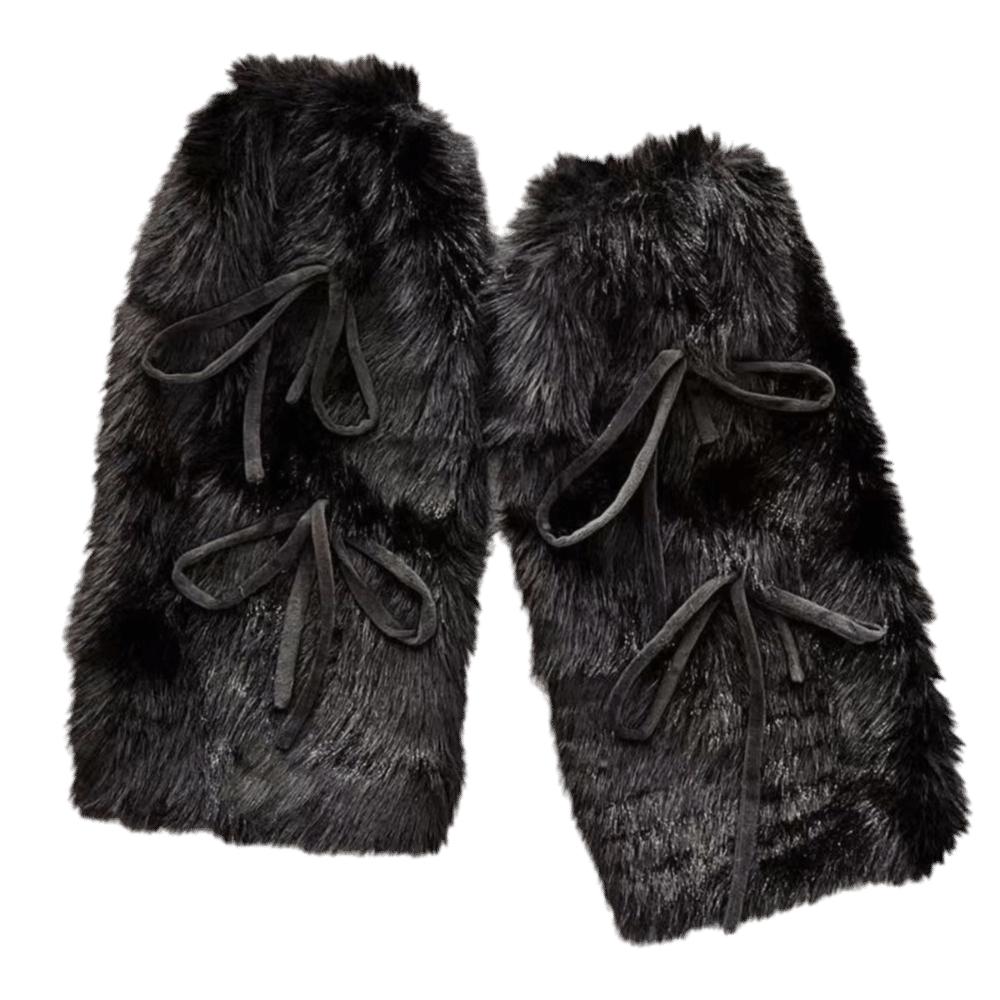 Fuzzy Plush Boot Cuffs Bowknot Ribbon Plush Stockings JK Boot Cover  Sweet Harajuku Style