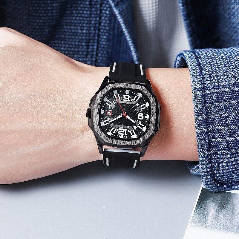 Cool Men'S Watch Rubber Strap Personality Fashion Trend Quartz Black Silicone Men'S Watch Luminous