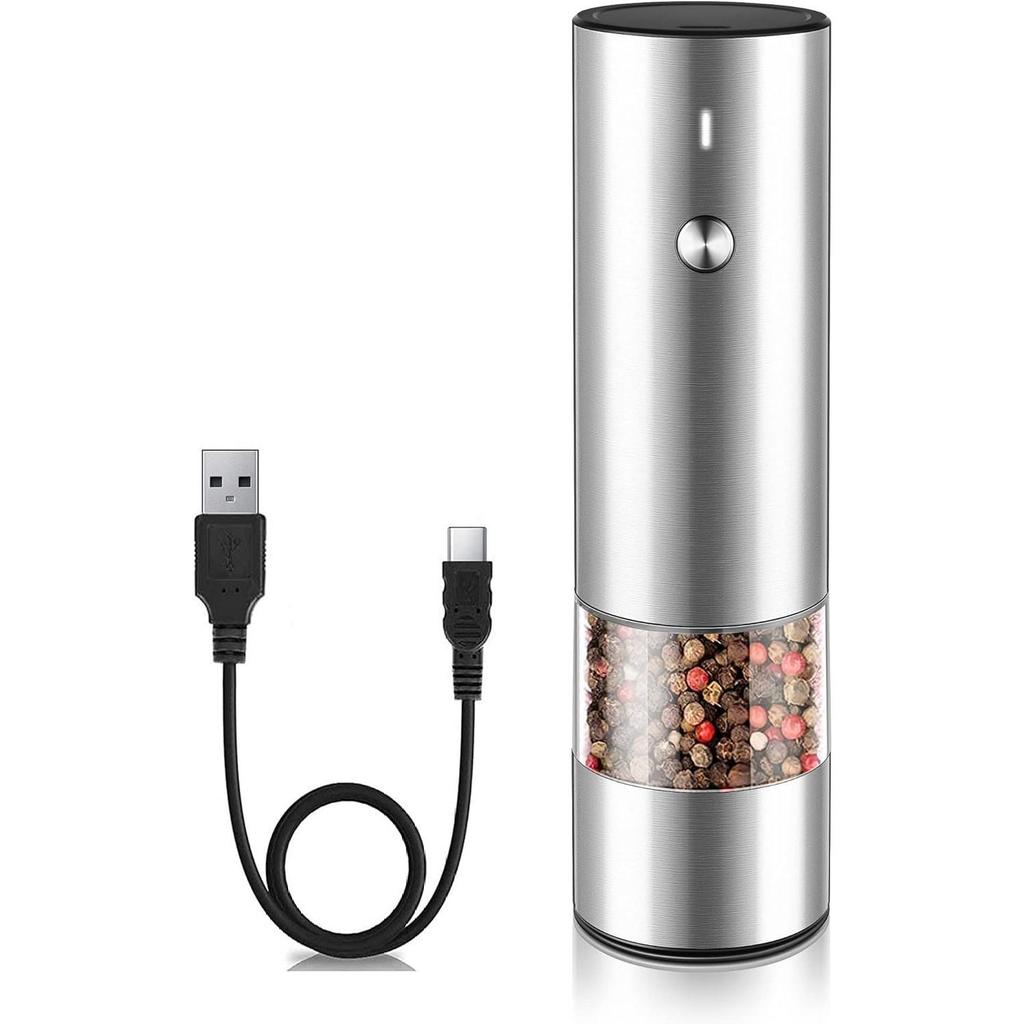 Electric Salt and Pepper Grinder Set - USB Rechargeable - No Battery Needed Modern Style - Automatic Black Peppercorn & Sea Salt Spice Mill Set