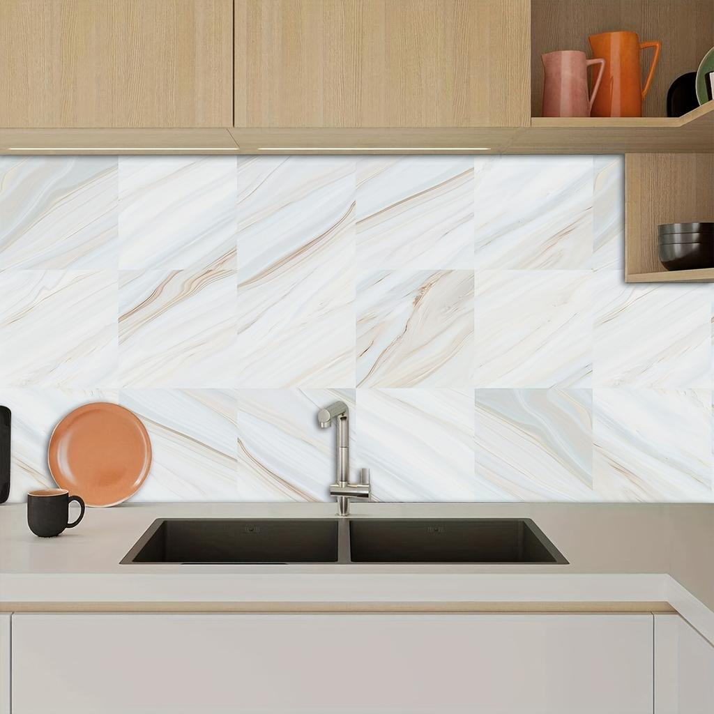 10pcs Self-adhesive Removable PVC Imitation Tile Stickers Simple Marble Pattern Square Waterproof Wall Stickers For Home Decor