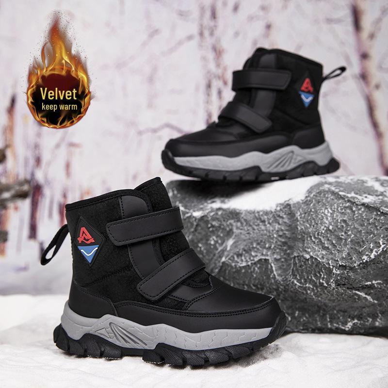Winter New Style Velvet-Lined Warm Mid-Calf Boys' Snow Boots, Non-Slip Thickened Cotton Shoes.