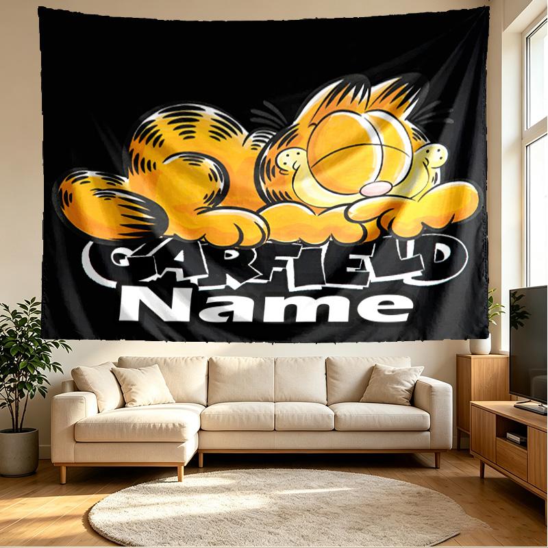 Custom Name Personalized Garfield Print Tapestry, Wall Art Decor, Bedroom, Dorm, Apartment, LivingRoom, Party Backdrop, Gift for Birthday