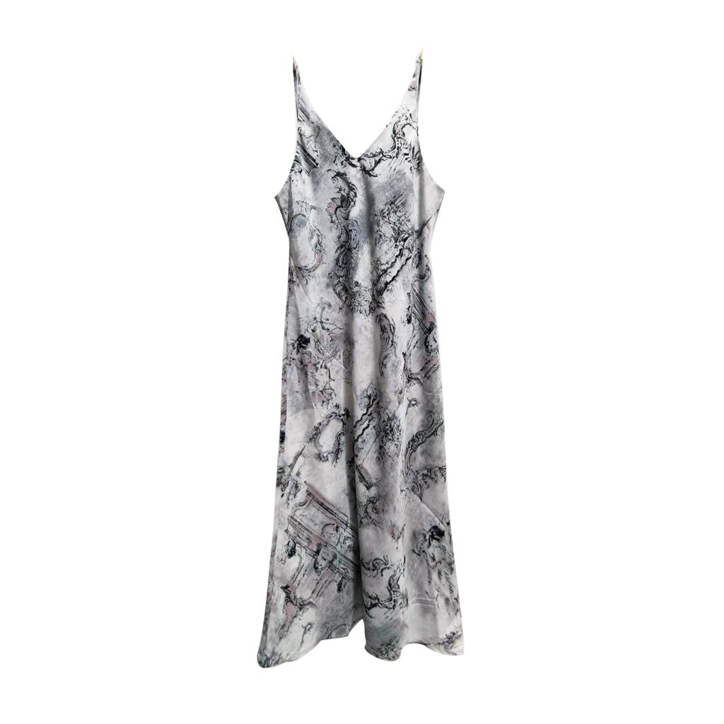 [Excluding jacket] Ink print temperament V-neck camisole dress 2024 summer new Chinese sleeveless dress
