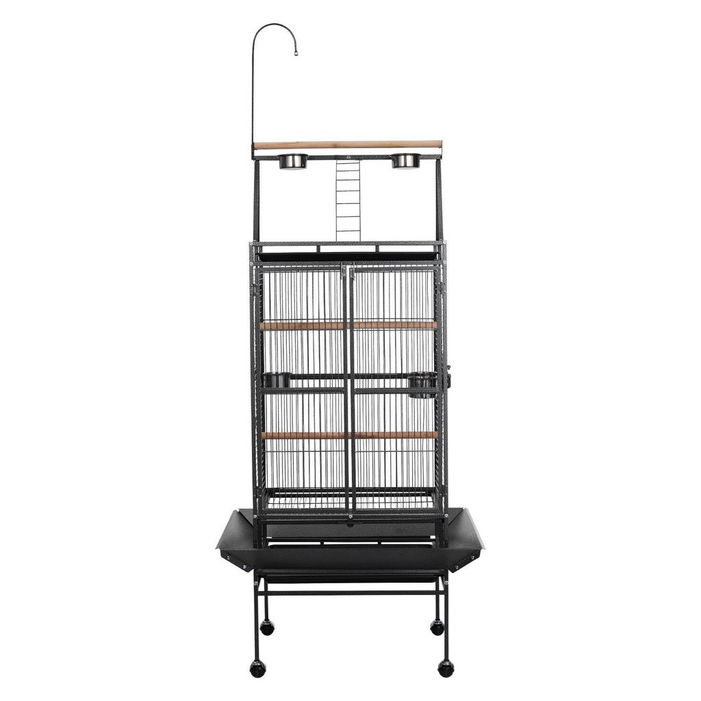 Bird Cage, 830 x 790 x 2100 mm, Open Flat Top, Wrought Iron Bird Flight Cage with Perches, Slide-Out Tray, Plastic Feeders, for Cockatiel, Monk