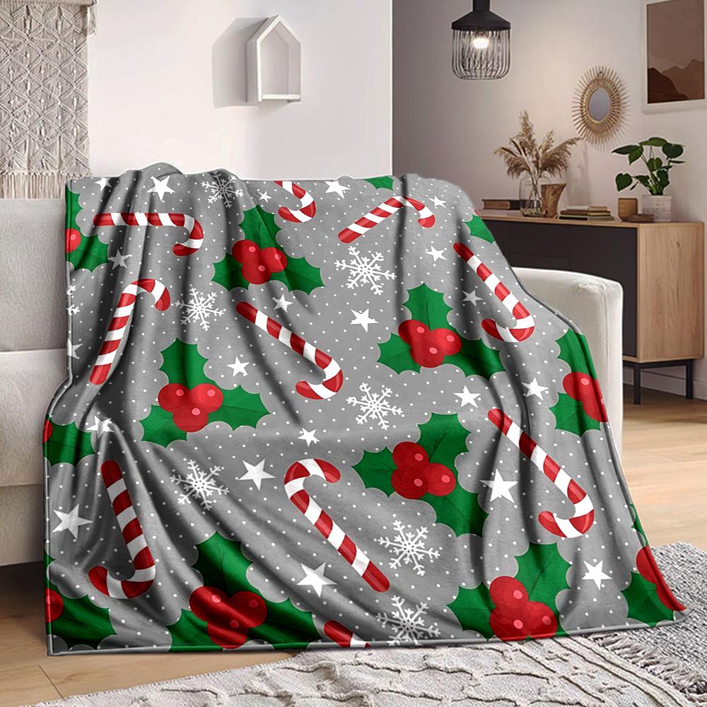 1Pc Christmas Candy Cane Blanket Soft And Comfortable Casual Warm Camping Travel Christmas Halloween Gift M91715