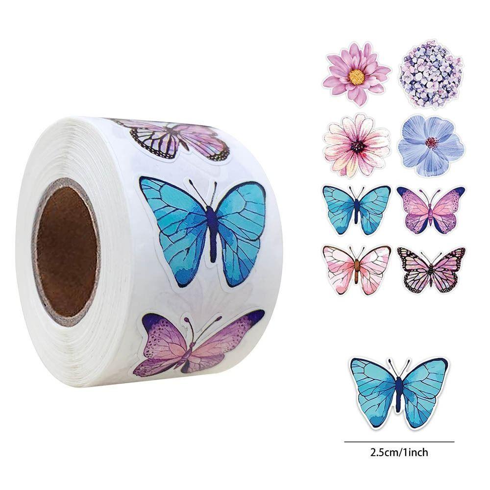 500Pcs Label Stickers DIY Sticker Roll Colorful Butterfly Flowers Stickers  Gifts