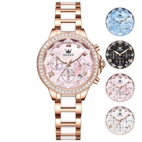 OLEVS womens watch waterproof rose gold quartz analog wristwatch ladies date lightweight pink dial