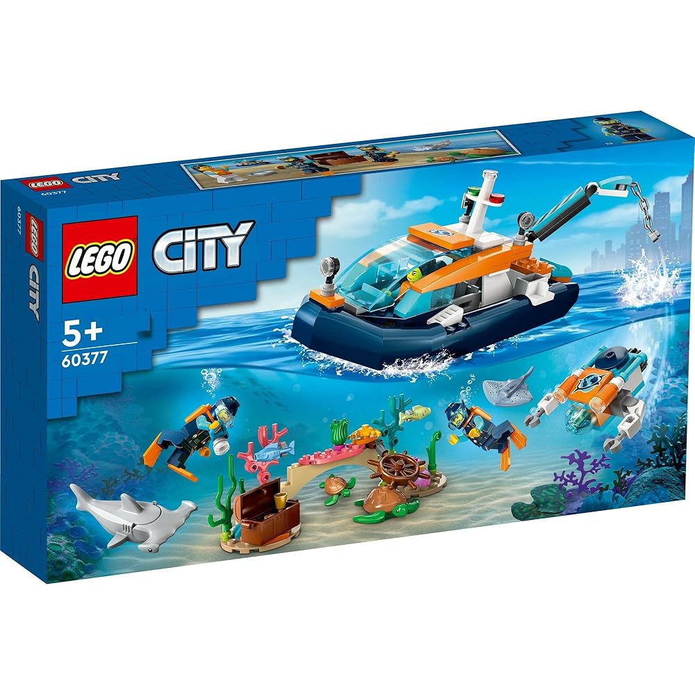 Конструктор LEGO City Исследовательское судно для дайвинга, набор для сборки для детей от 5 до 8 лет, развивающая игра, модель транспортного средства 60377
