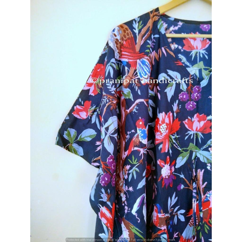 Индийское синее длинное хлопковое платье с принтом птиц больших размеров, макси-женское платье-кафтан CKFTN-SCRN-FULL-BUYIT-061