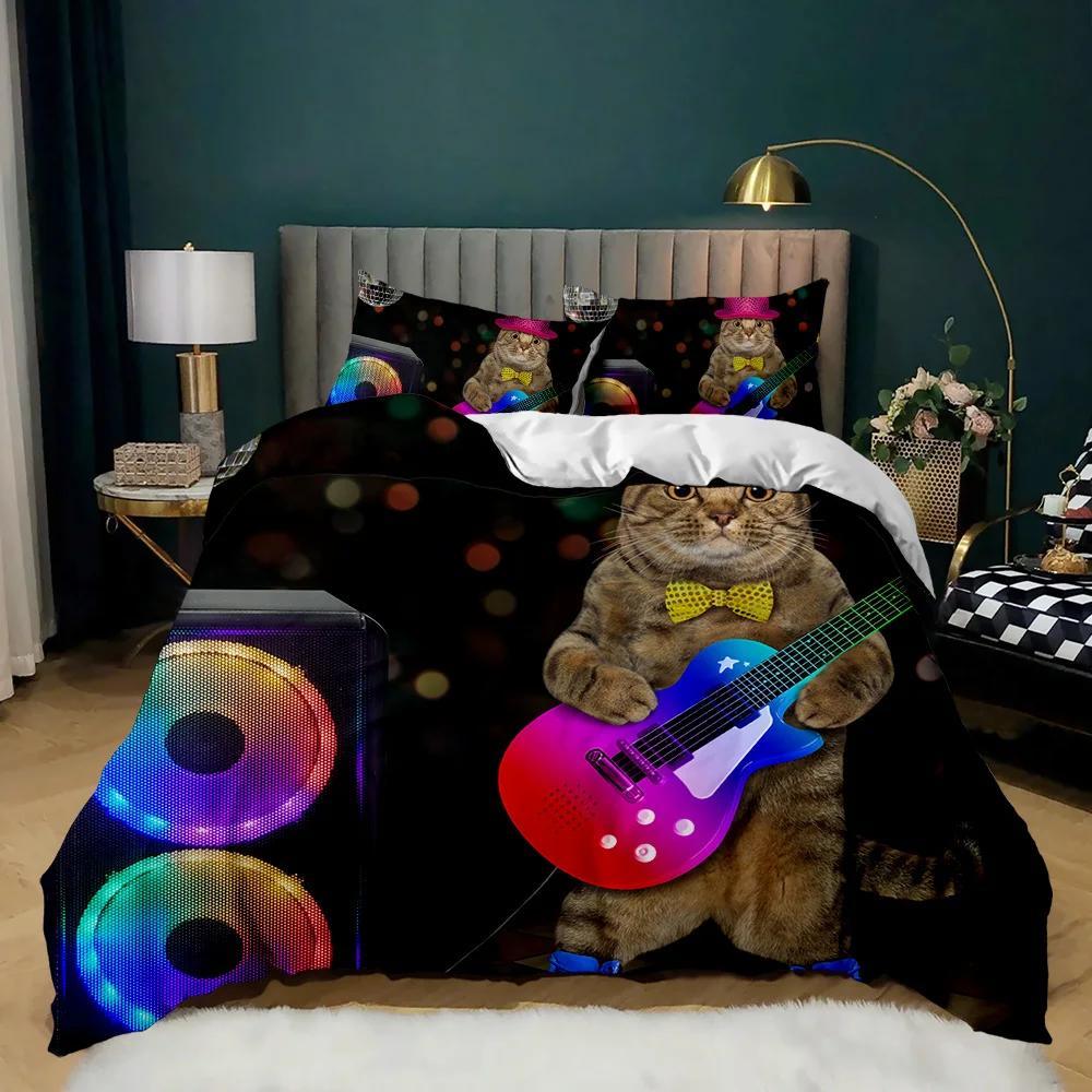 Мультяшный кот пододеяльник комплект милый кошачий голова декор комнаты комплект постельного белья красочный питомец двойной двуспальный королевский размер полиэстер стеганый чехол