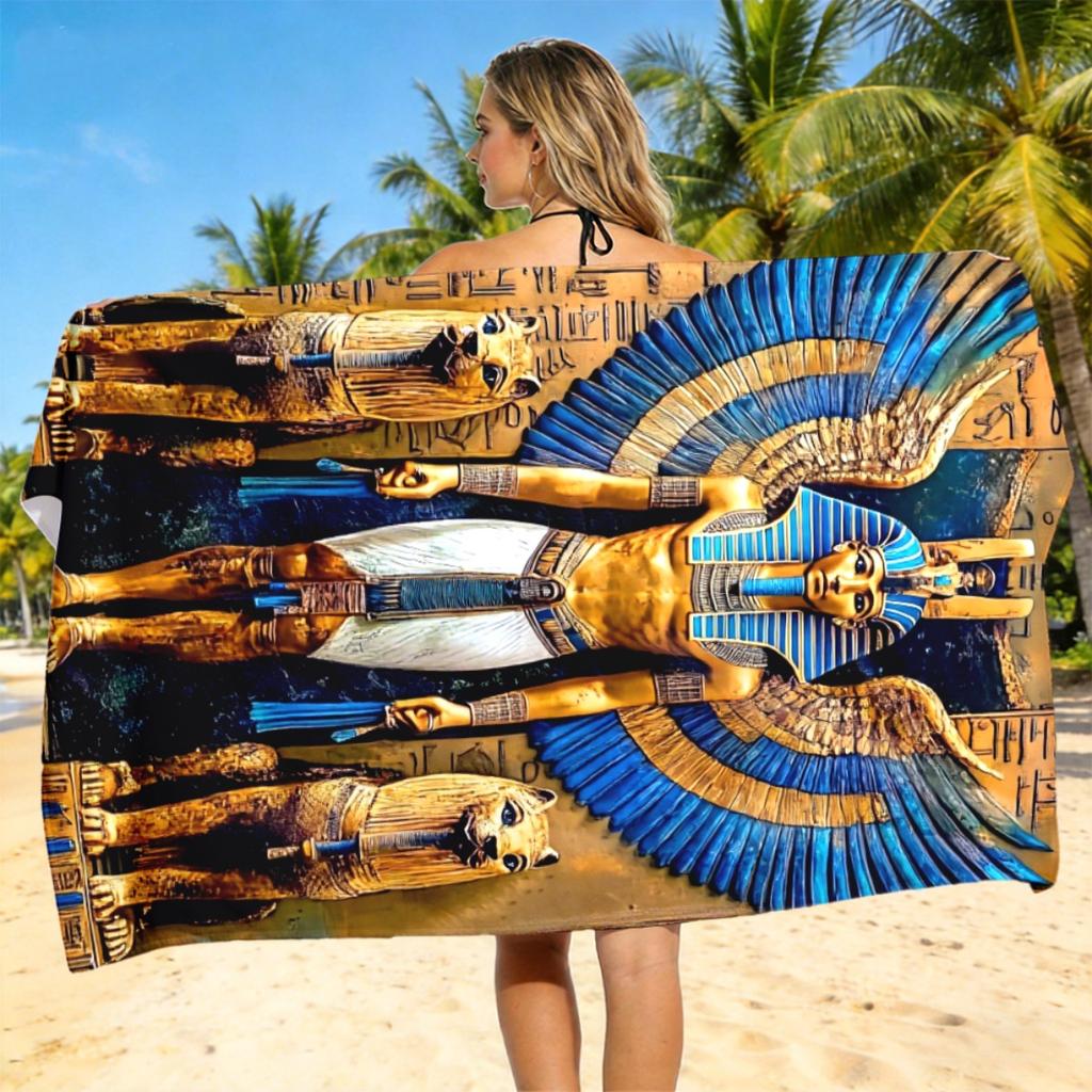 Древний Египет Принт Фараона Пляжное полотенце Полиэстер Мягкое Быстросохнущее Большое банное полотенце Летнее Бассейн Серфинг Плед