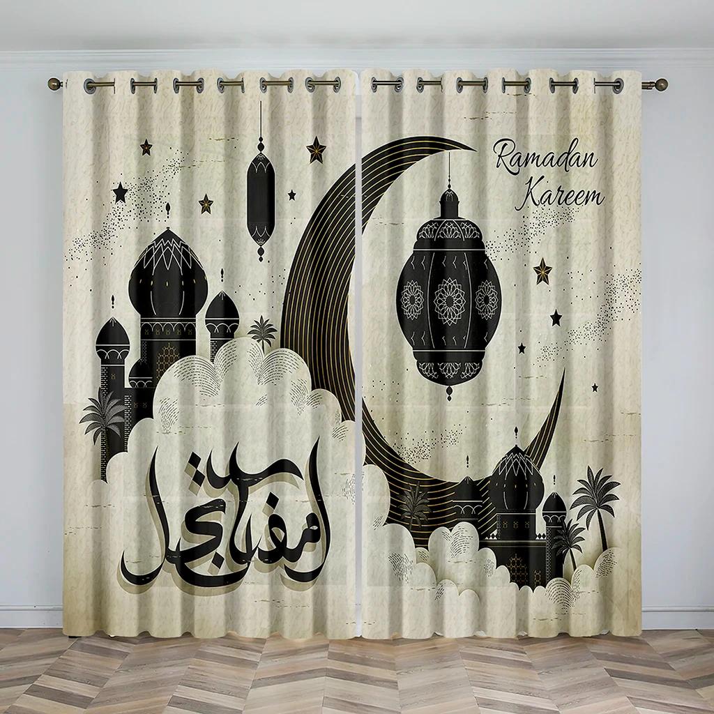 Eid Traditional Design Curtains Islam Ramadan Festival Curtains Luxury Living Room Bedroom Home Decor Curtains 2 Panels