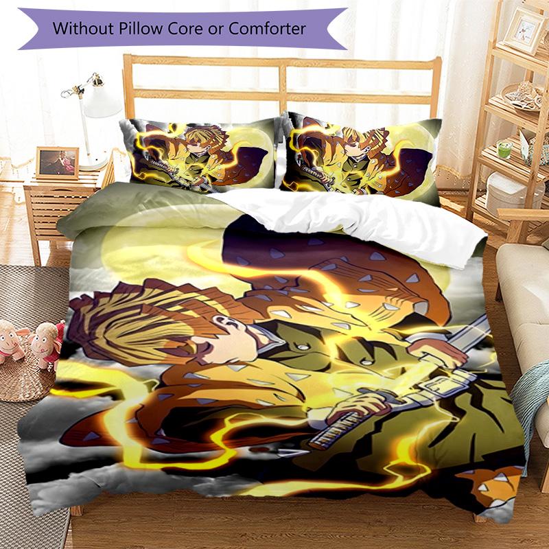 3pcs Agatsuma Zenitsu (3) Design Cover Set - HD Printed Bedding with 1 Cover and 2 Pillowcases - Perfect for Home and Dorm Decor