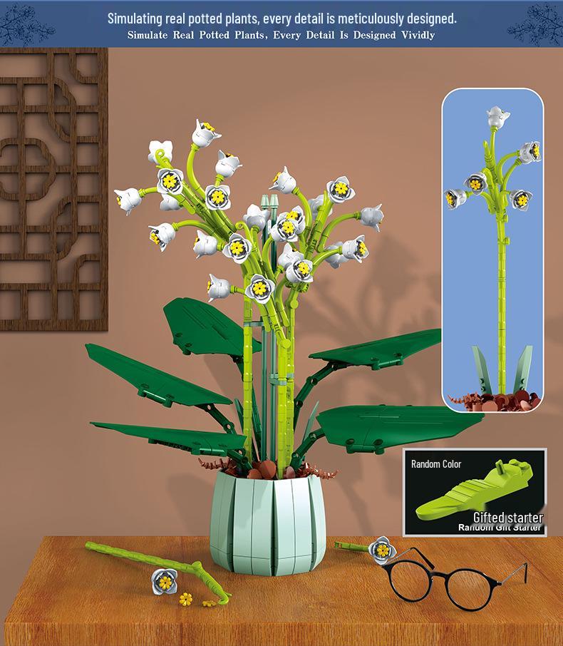 Kids' Flower-Themed Building Blocks: Daffodil, Sunflower, Rose Potted Plants