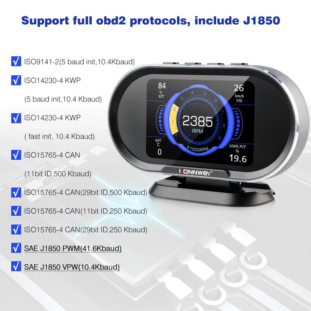 KONNWEI KW206 Бортовой компьютер автомобиля OBD2 Цифровой дисплей Автосканер OBD 2 Расход топлива Датчик температуры воды