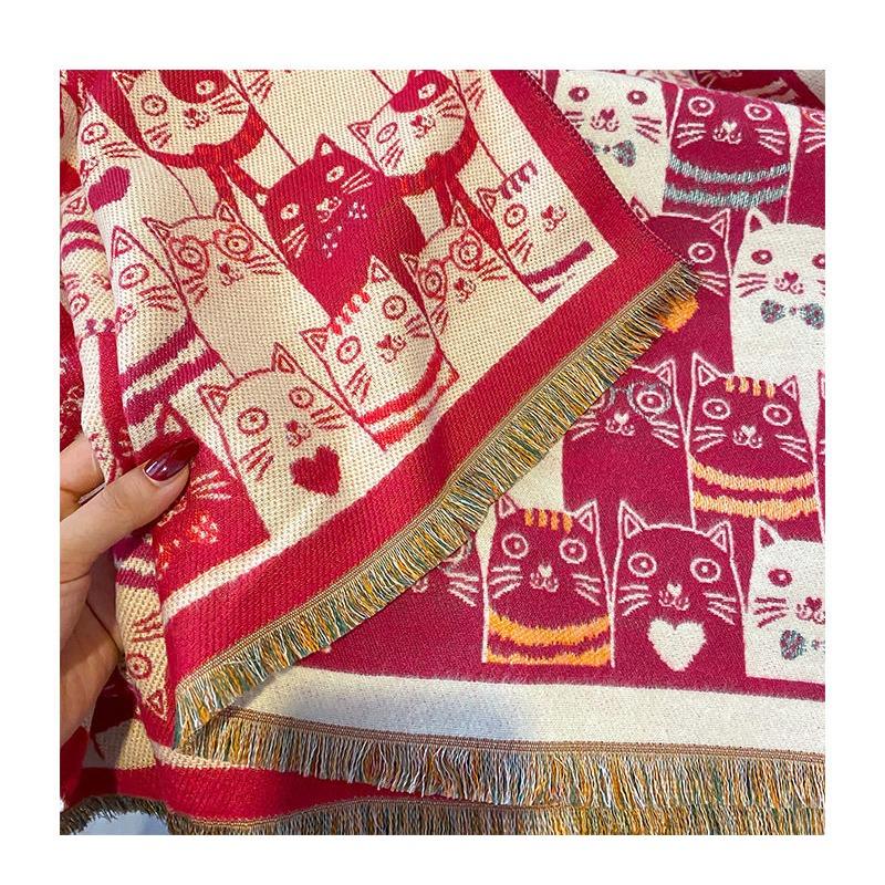 Cartoon Cat Imitation Cashmere Women's French Lazy Style Scarf New Winter Scarf Shawl