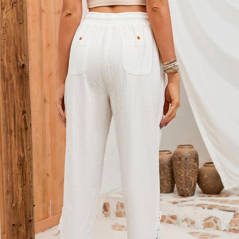 Женские повседневные легкие брюки на резинке с кулиской и карманами, S-XXL