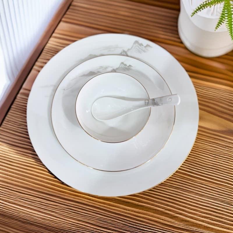 Luxury Gold Rim Bone China Tableware Set - Elegant Ceramic Plates, Bowls, and Dishes for Hotels or Home Use